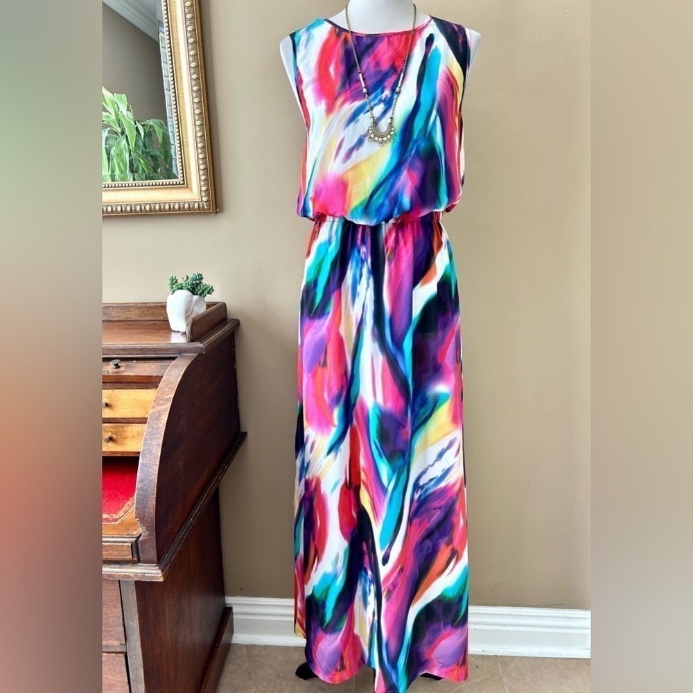 Seafolly Watercolor Silk Maxi Dress Limited Edition Rainbow Multicolor Colorful